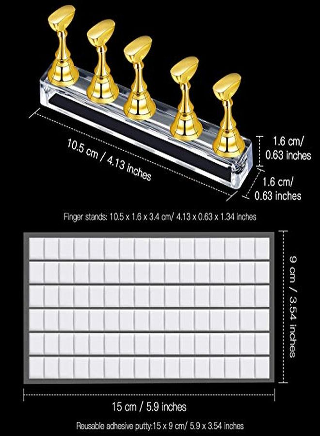 2 Set Acrylic Nail Art Practice Stands Magnetic Nail Tips Holders Training Fingernail Display Stands  Nail Crystal Holders And 96 Pieces White Reusable Adhesive Putty (Gold And Silver)