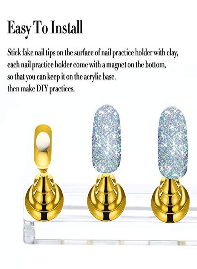 2 Set Acrylic Nail Art Practice Stands Magnetic Nail Tips Holders Training Fingernail Display Stands  Nail Crystal Holders And 96 Pieces White Reusable Adhesive Putty (Gold And Silver)