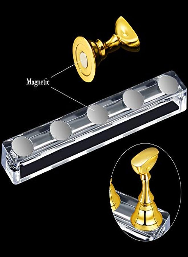 2 Set Acrylic Nail Art Practice Stands Magnetic Nail Tips Holders Training Fingernail Display Stands  Nail Crystal Holders And 96 Pieces White Reusable Adhesive Putty (Gold And Silver)