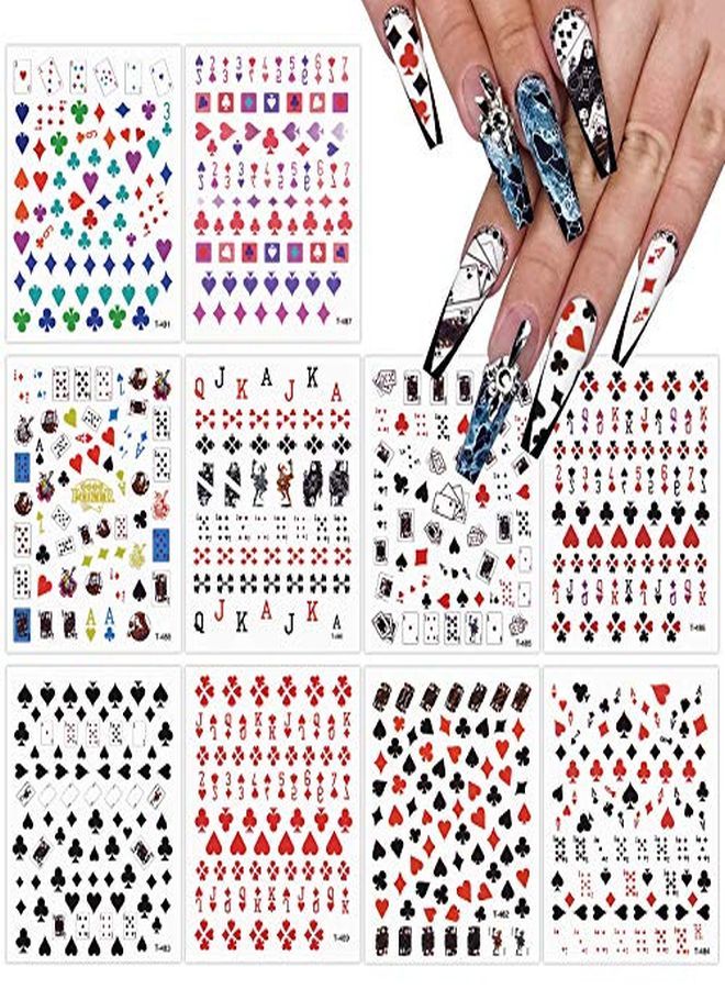 10 Sheets  Nail Art Stickers Decals Playing Card Style Nail Stickers Numbers Letter Graphics Nail Accessories For Women Girls Nail Art Diy Design Decoration