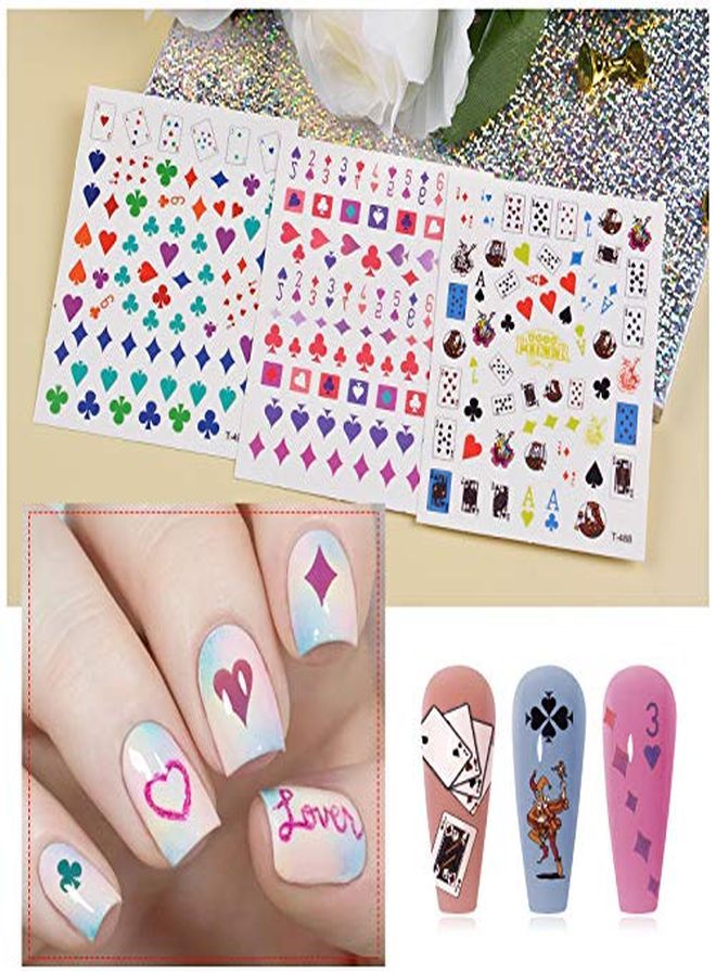 10 Sheets  Nail Art Stickers Decals Playing Card Style Nail Stickers Numbers Letter Graphics Nail Accessories For Women Girls Nail Art Diy Design Decoration