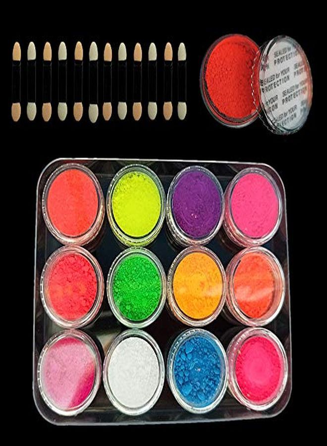 12 Colors Pigment Nail Powder Fluorescent Powder Color Nail Pigments Dust Nail Glitter Neon Pigment Eyeshadow Powder For Face Body Makeup Nail Art Decoration