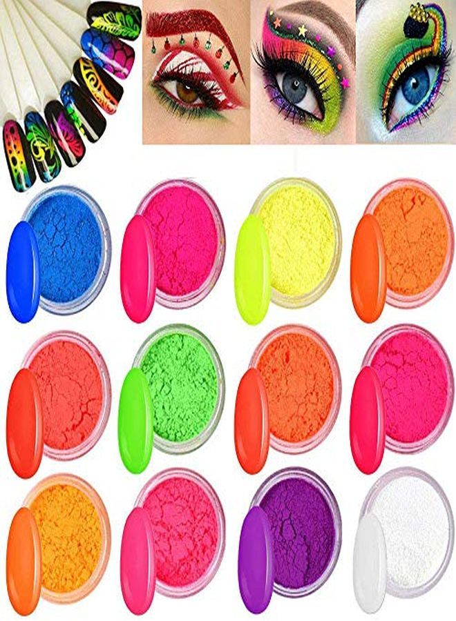 12 Colors Pigment Nail Powder Fluorescent Powder Color Nail Pigments Dust Nail Glitter Neon Pigment Eyeshadow Powder For Face Body Makeup Nail Art Decoration