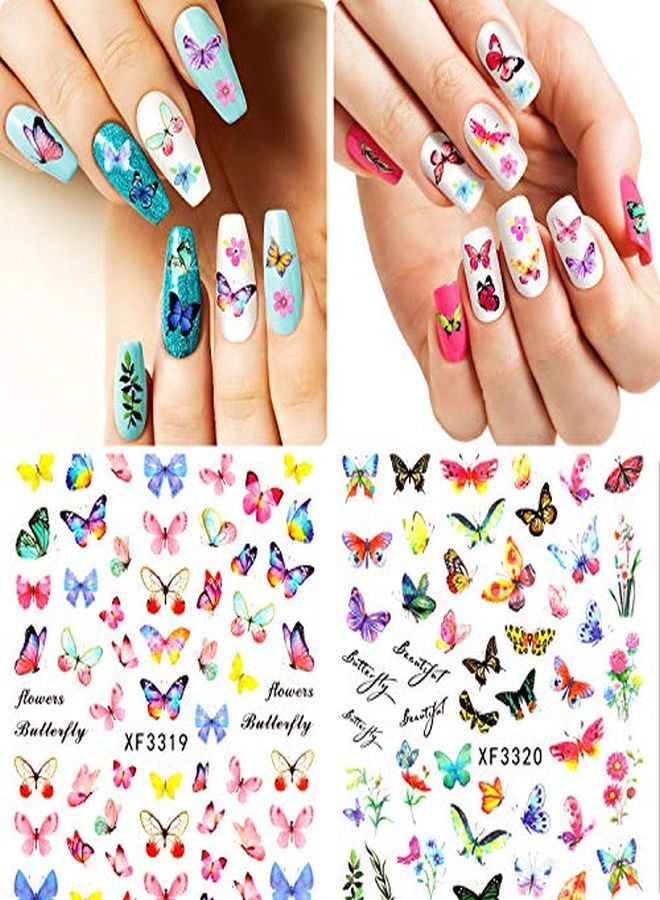24 Sheets Butterfly Nail Art Stickers Colorful Butterfly Flower Nail Stickers Mixed Design SelfAdhesive Nail Decals Butterfly Manicure Sticker For Women Girl Nail Decorations 12 Styles