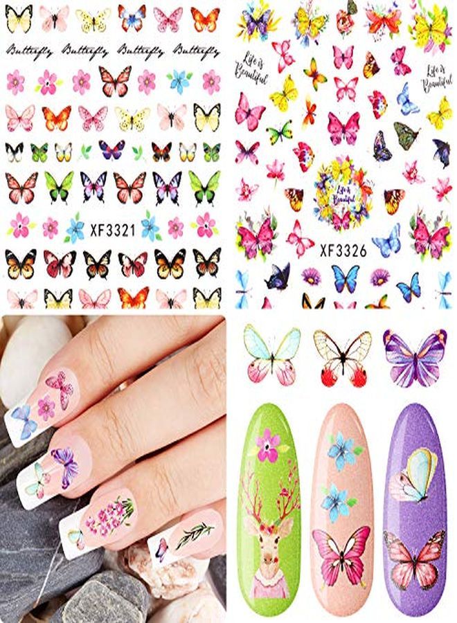 24 Sheets Butterfly Nail Art Stickers Colorful Butterfly Flower Nail Stickers Mixed Design SelfAdhesive Nail Decals Butterfly Manicure Sticker For Women Girl Nail Decorations 12 Styles
