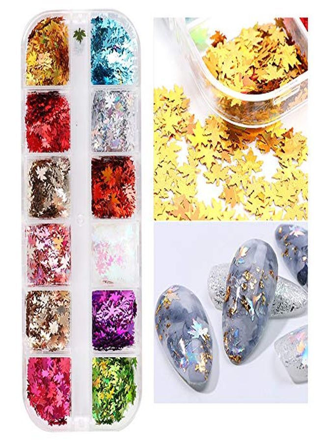 Ors Fall Nail Art Stickers Maple Leaf Glitter Nail Sequins Autumn Glitter Nail Design Flakes Gold Maple Leaves Fall Glitter For Nails Decorations Holographic Acrylic Nails Glitters Accessories