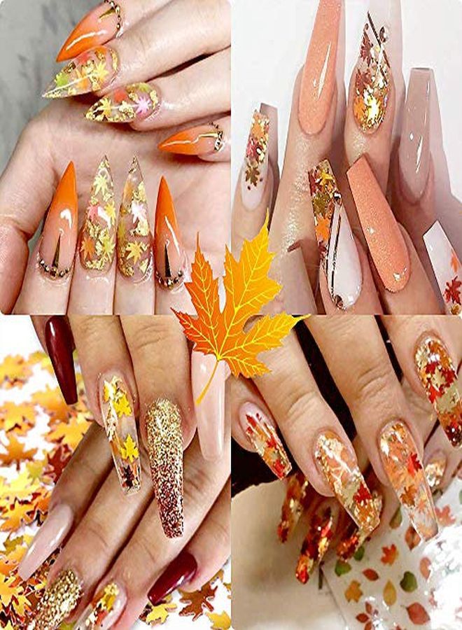 Ors Fall Nail Art Stickers Maple Leaf Glitter Nail Sequins Autumn Glitter Nail Design Flakes Gold Maple Leaves Fall Glitter For Nails Decorations Holographic Acrylic Nails Glitters Accessories