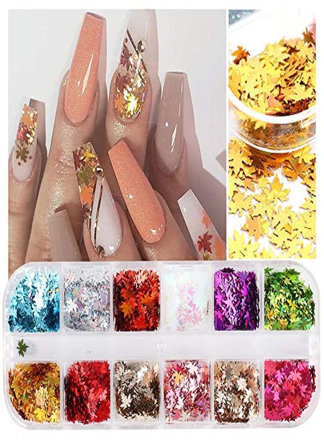 Ors Fall Nail Art Stickers Maple Leaf Glitter Nail Sequins Autumn Glitter Nail Design Flakes Gold Maple Leaves Fall Glitter For Nails Decorations Holographic Acrylic Nails Glitters Accessories