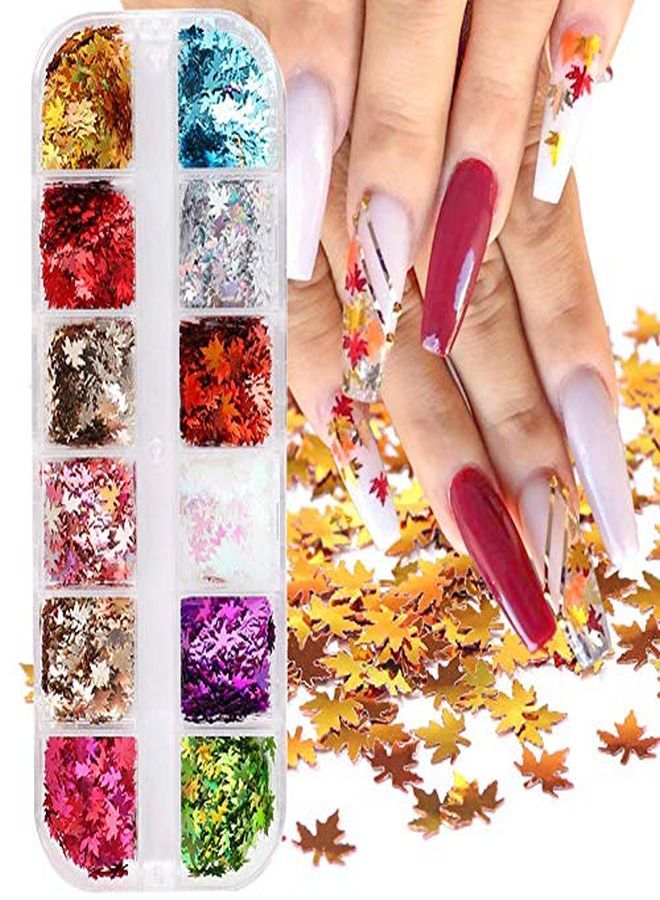 Ors Fall Nail Art Stickers Maple Leaf Glitter Nail Sequins Autumn Glitter Nail Design Flakes Gold Maple Leaves Fall Glitter For Nails Decorations Holographic Acrylic Nails Glitters Accessories