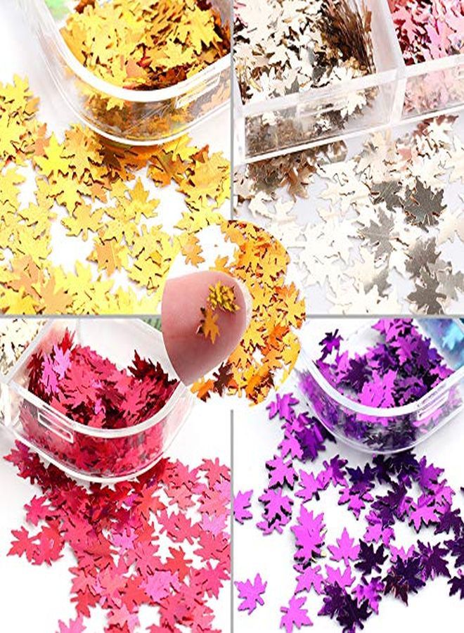 Ors Fall Nail Art Stickers Maple Leaf Glitter Nail Sequins Autumn Glitter Nail Design Flakes Gold Maple Leaves Fall Glitter For Nails Decorations Holographic Acrylic Nails Glitters Accessories