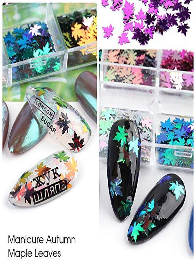Ors Fall Nail Art Stickers Maple Leaf Glitter Nail Sequins Autumn Glitter Nail Design Flakes Gold Maple Leaves Fall Glitter For Nails Decorations Holographic Acrylic Nails Glitters Accessories