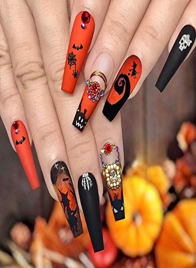 1500Pcs Halloween Nail Art Stickers Decals, Self-Adhesive Diy Nail Decals Sticker For Halloween Party, Pumpkin/Witch/Bat/Ghost/Skull Nail Decorations