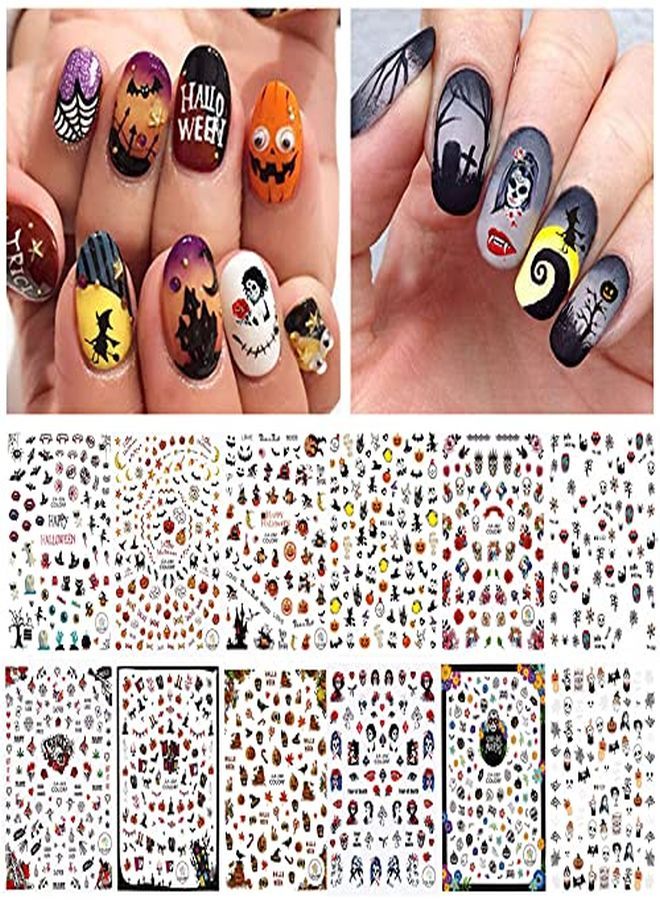 1500Pcs Halloween Nail Art Stickers Decals, Self-Adhesive Diy Nail Decals Sticker For Halloween Party, Pumpkin/Witch/Bat/Ghost/Skull Nail Decorations