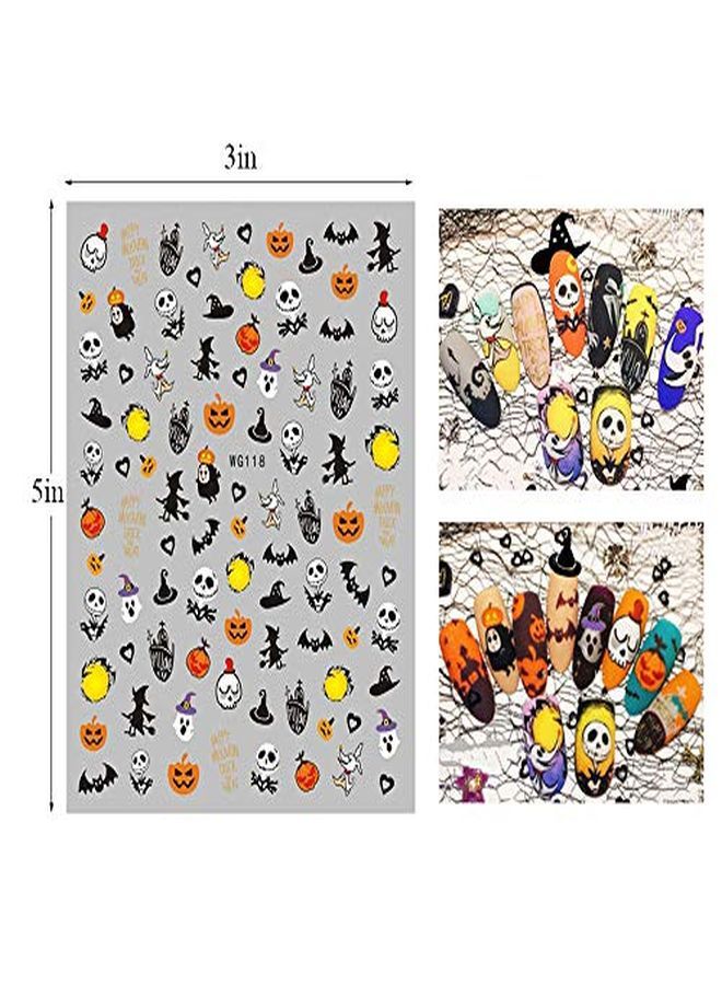 1500Pcs Halloween Nail Art Stickers Decals, Self-Adhesive Diy Nail Decals Sticker For Halloween Party, Pumpkin/Witch/Bat/Ghost/Skull Nail Decorations