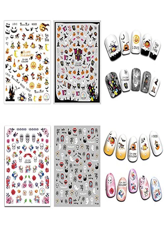 1500Pcs Halloween Nail Art Stickers Decals, Self-Adhesive Diy Nail Decals Sticker For Halloween Party, Pumpkin/Witch/Bat/Ghost/Skull Nail Decorations