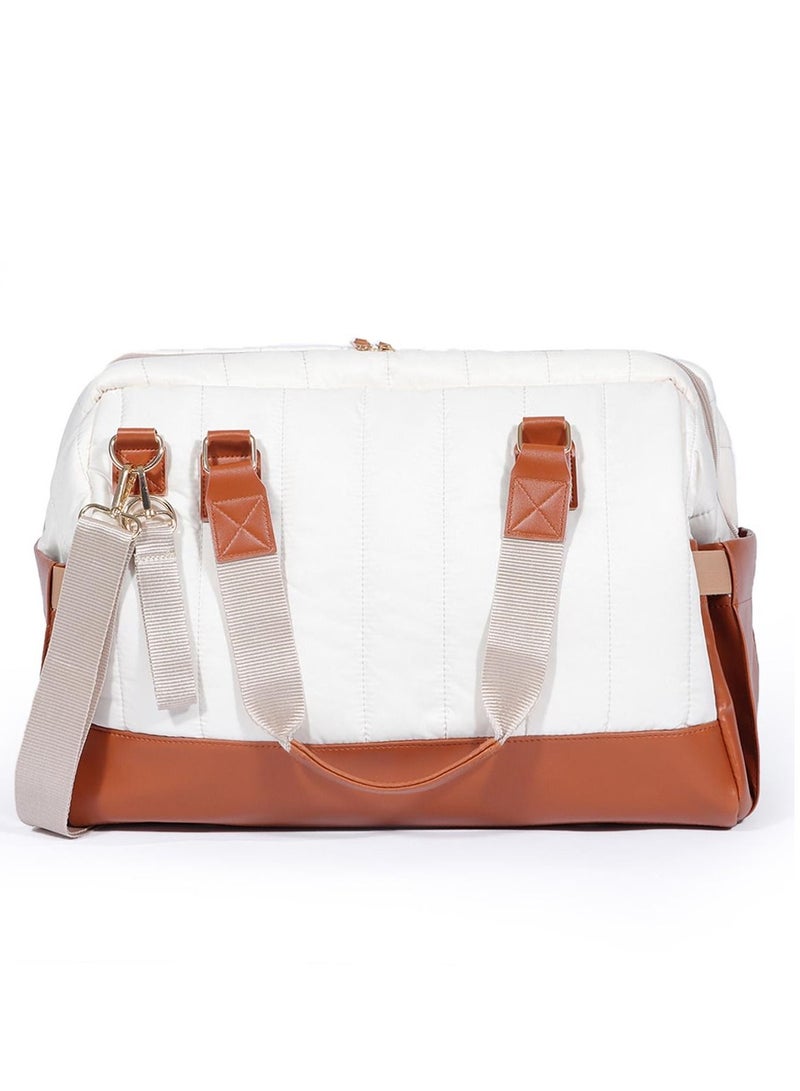 Tote Diaper Bag, Quilted Large Capacity for Baby Care, Water Resistant Vegan Leather Material, Heat Insulated Pockets, Multipurpose Use as Shoulder Bag, Travel Bag, Hospital Bag