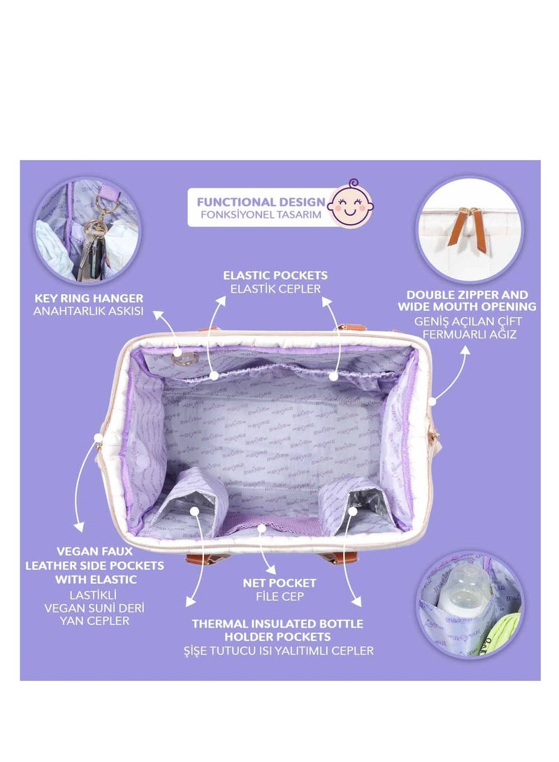 Tote Diaper Bag, Quilted Large Capacity for Baby Care, Water Resistant Vegan Leather Material, Heat Insulated Pockets, Multipurpose Use as Shoulder Bag, Travel Bag, Hospital Bag