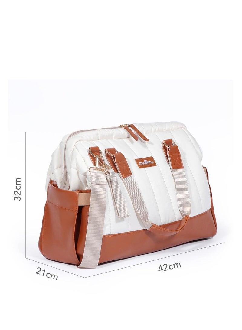 Tote Diaper Bag, Quilted Large Capacity for Baby Care, Water Resistant Vegan Leather Material, Heat Insulated Pockets, Multipurpose Use as Shoulder Bag, Travel Bag, Hospital Bag