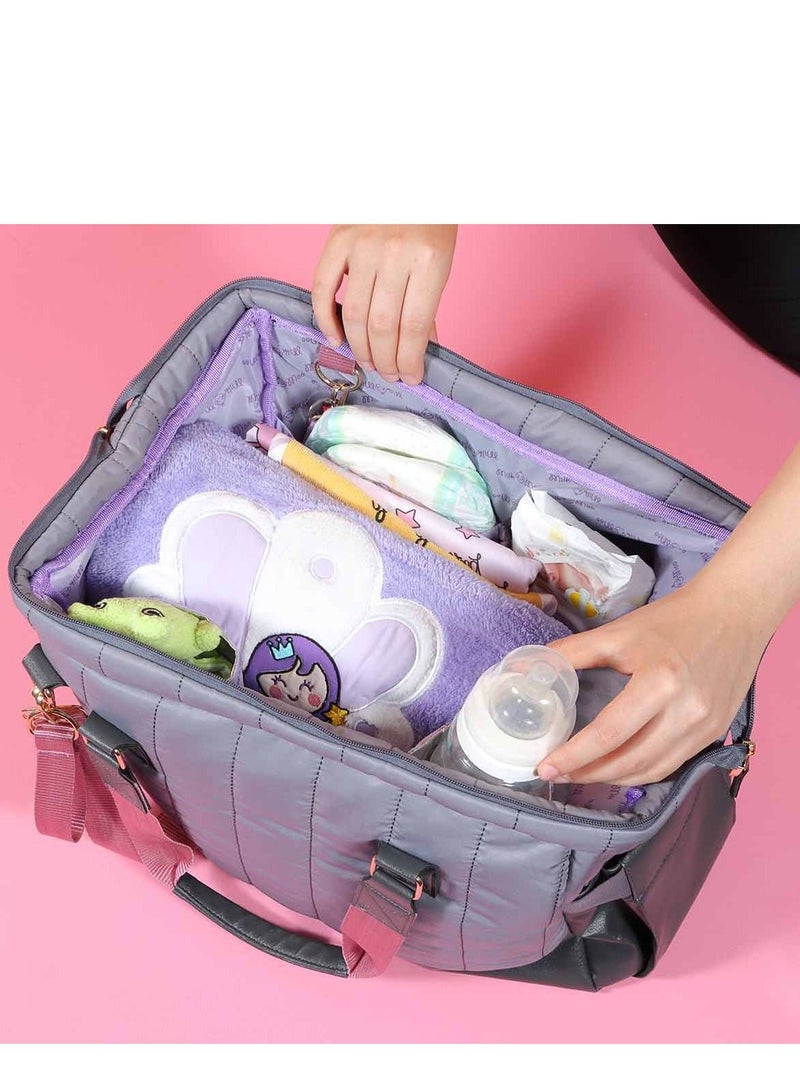 Tote Diaper Bag, Quilted Large Capacity for Baby Care, Water Resistant Vegan Leather Material, Heat Insulated Pockets, Multipurpose Use as Shoulder Bag, Travel Bag, Hospital Bag