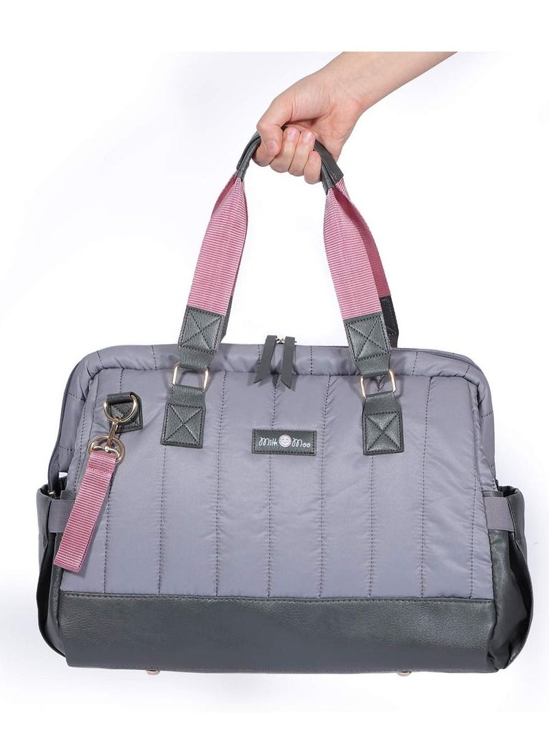 Tote Diaper Bag, Quilted Large Capacity for Baby Care, Water Resistant Vegan Leather Material, Heat Insulated Pockets, Multipurpose Use as Shoulder Bag, Travel Bag, Hospital Bag