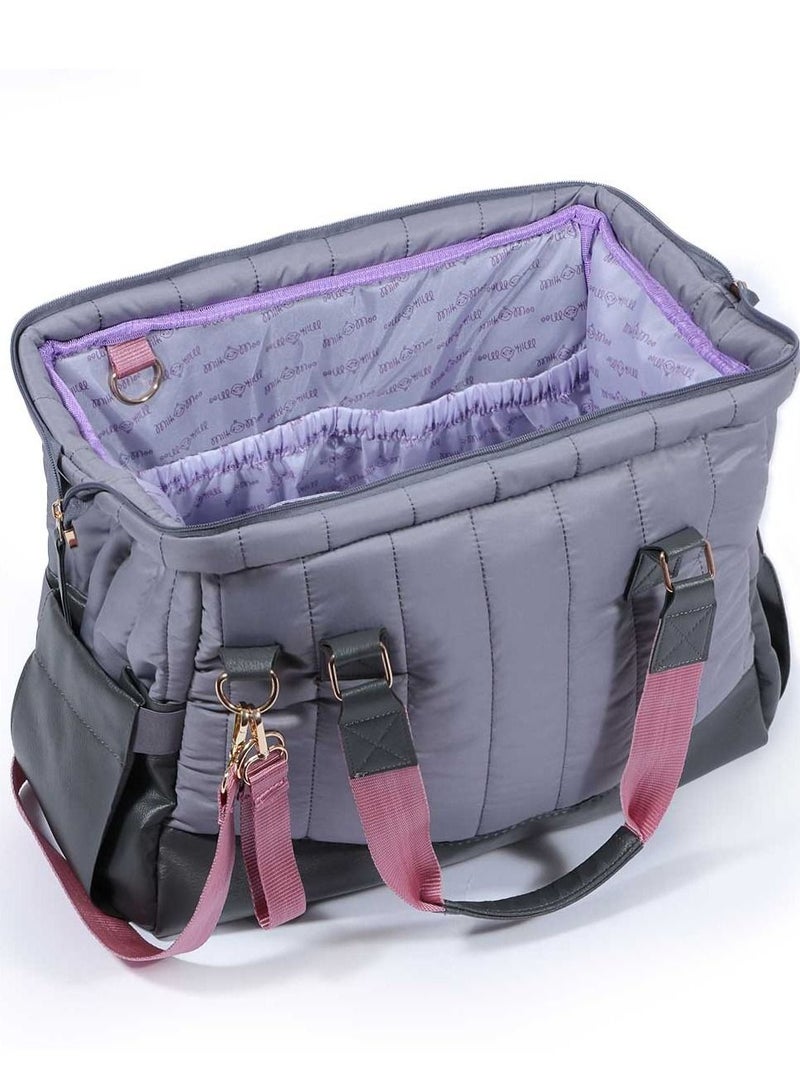 Tote Diaper Bag, Quilted Large Capacity for Baby Care, Water Resistant Vegan Leather Material, Heat Insulated Pockets, Multipurpose Use as Shoulder Bag, Travel Bag, Hospital Bag