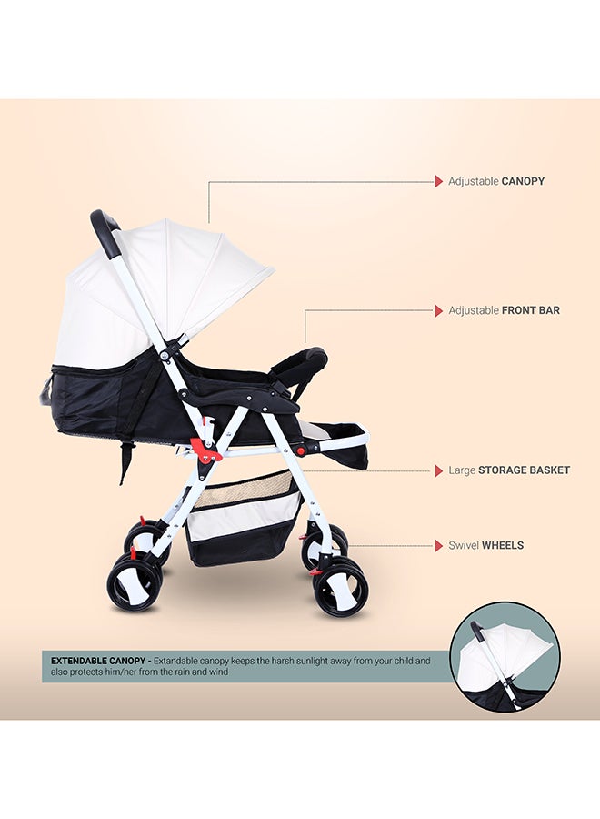 Adjustable Baby Stroller Cum Pram With Compact And Reversible Handlebar With Safety Belt, Wheels