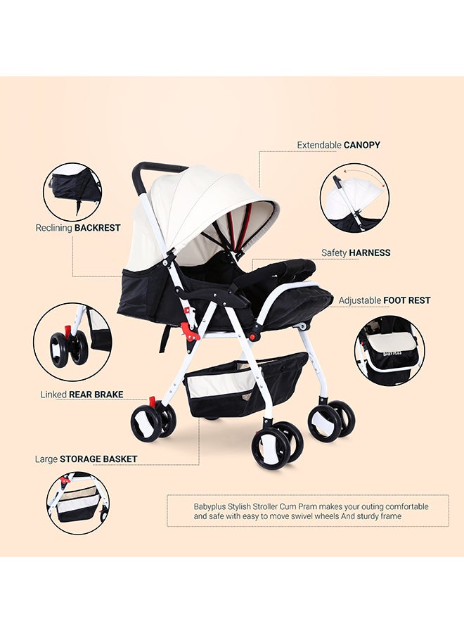 Adjustable Baby Stroller Cum Pram With Compact And Reversible Handlebar With Safety Belt, Wheels