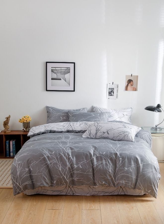 Variance king/queen size bedding set without filler. Grey and white sakura reversible design duvet cover.