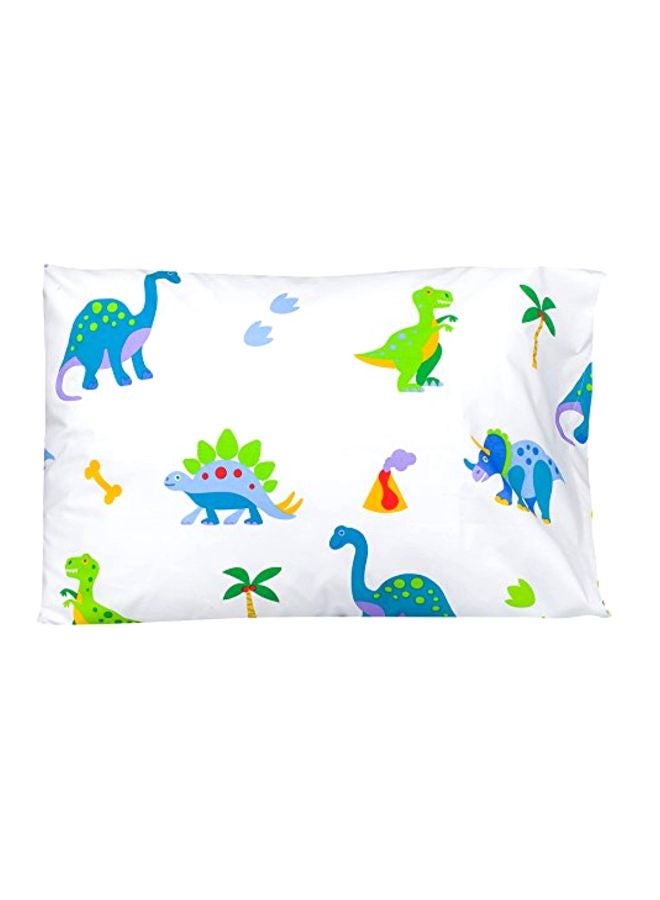 3-Piece Dinosaur Land Printed Sheet And Pillowcase Sets Cotton White/Green/Blue