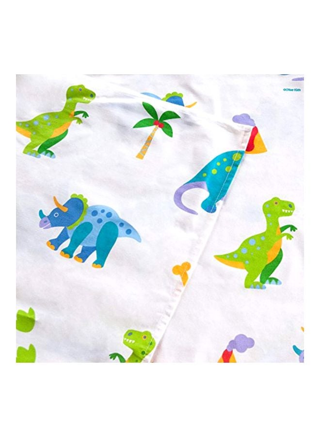 3-Piece Dinosaur Land Printed Sheet And Pillowcase Sets Cotton White/Green/Blue