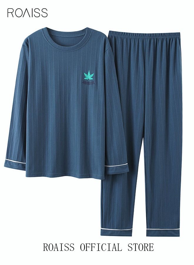 Warm Pajamas Set for Men Simple Long Sleepwear Suit Soft Home Men Pyjamas Set Autumn Winter Loose Skin Friendly Loungewear