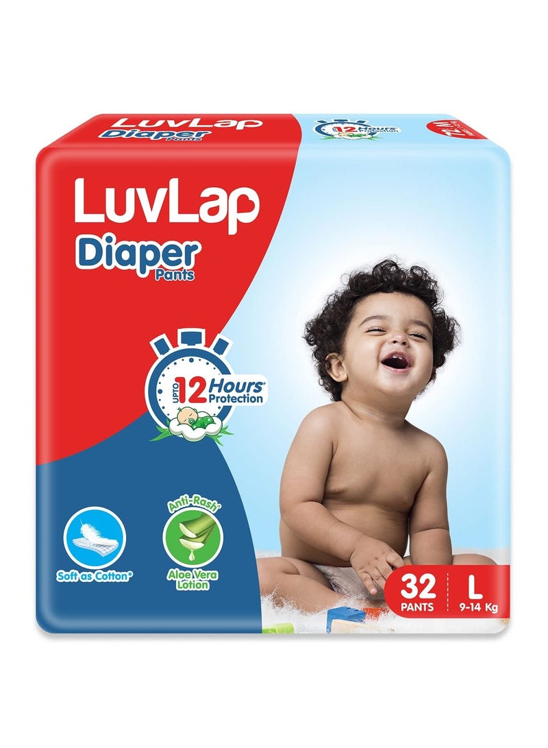 Baby Diaper Pants L Size Large with Aloe Vera Lotion for rash protection Pack of 32 Count with upto 12Hr protection For babies of 9 to 14Kg