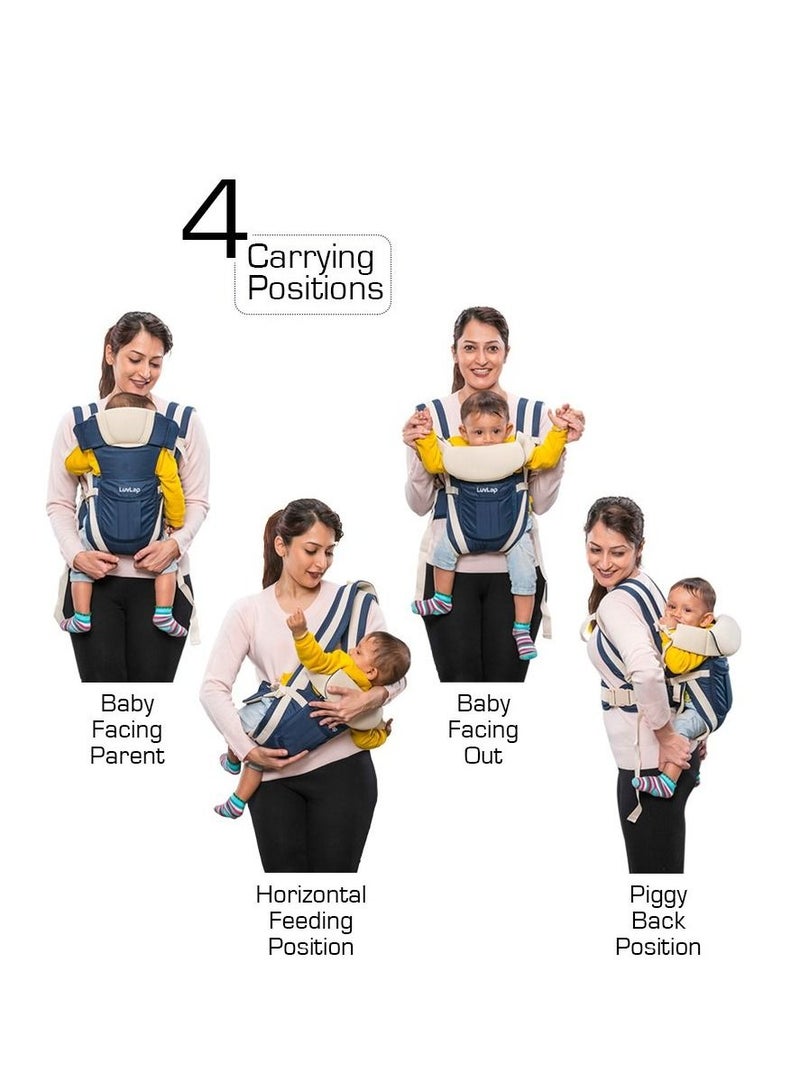 Elegant Baby Carrier with 4 carry positions Baby carrier for 4 to 24 months baby Adjustable New born to Toddler Carrier with cushioned leg support Max weight Up to 15 Kgs Navy Blue