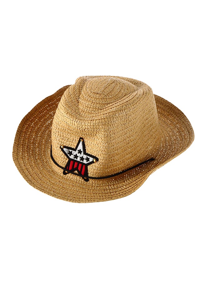 Wind-proof Big Wide Brim Sunbonnet Western Cowboy Straw Sun Hat Light Coffee