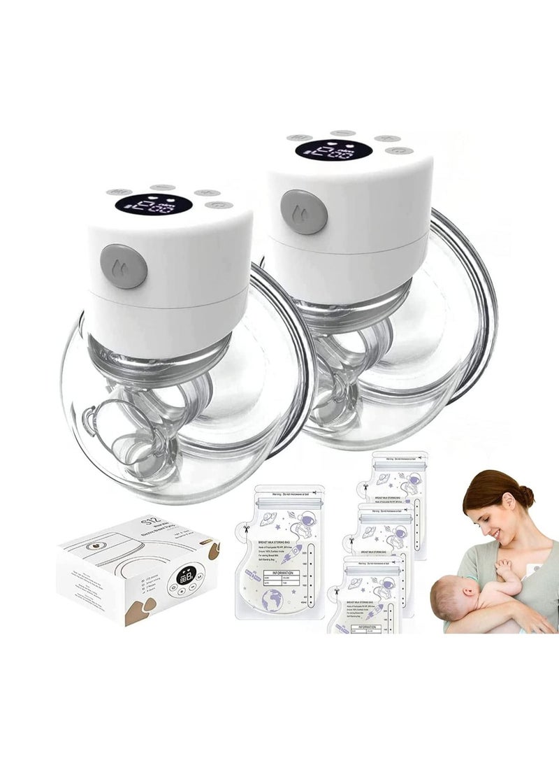 Hands-Free Electric Pump Set: 2pcs Ultra-Quiet, Pain-Free with 9 Levels & 2 Modes + 30 milk Storage Bags