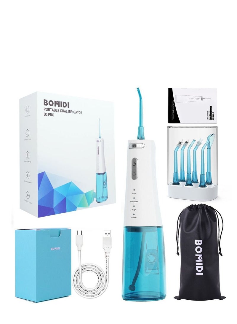 Bomidi D3PRO Portable Dental/Oral Irrigator 360 Rotatable Nozzle 300ml Water Tank Easy Cleaning 7 Level Adjustable Water Pressure Type-C IPX7 - White/Blue