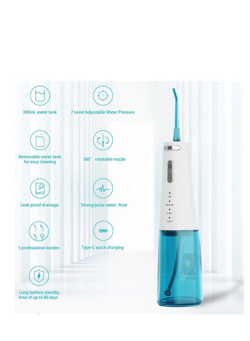 Bomidi D3PRO Portable Dental/Oral Irrigator 360 Rotatable Nozzle 300ml Water Tank Easy Cleaning 7 Level Adjustable Water Pressure Type-C IPX7 - White/Blue