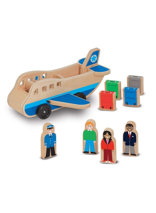 Wooden Airplane Play Set With 4 Play Figures And 4 Suitcases Wooden Airplane Toy Toy Airplane For Toddlers Classic Wooden Toys For Kids