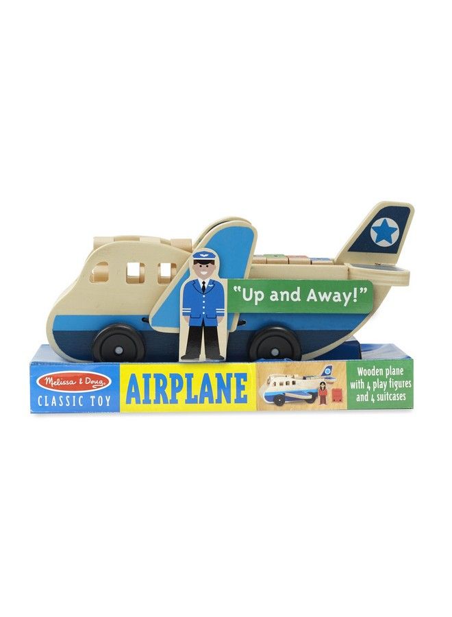 Wooden Airplane Play Set With 4 Play Figures And 4 Suitcases Wooden Airplane Toy Toy Airplane For Toddlers Classic Wooden Toys For Kids