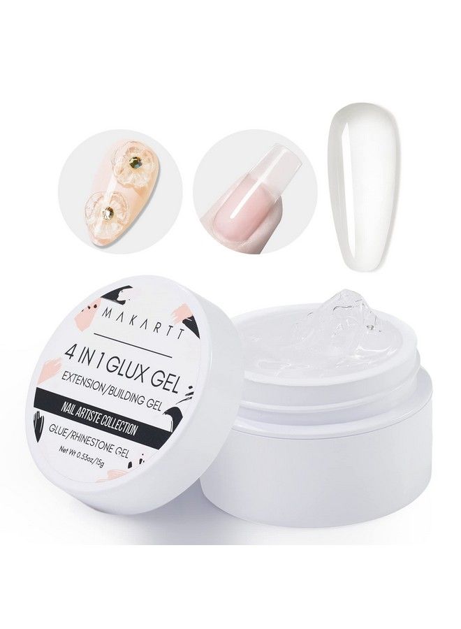 4 In 1 Glux Gel Solid Nail Extension Gel Builder Nail Gel 15 Ml Uv Nail Glue For Acrylic Nails Soft Gel Nails 3D Nail Sculpture Gel Hard Gel For Nails Uv/Led Nail Lamp Required Clear