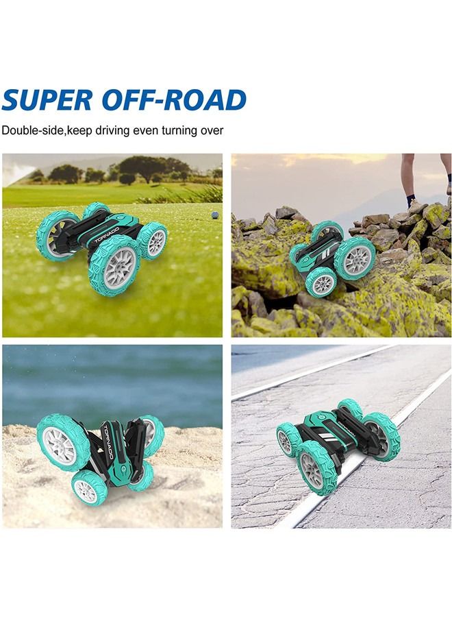 Remote Control Stunt Car Double Sided Rotating Tumbling 360 Degree Flips, with Music and Led Lights (Green）
