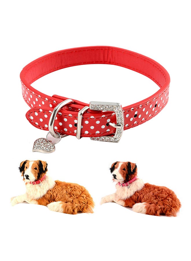 Cute Adjustable Faux Leather Dog Shiny Rhinestone Heart Pendant Collar Necklace Orange