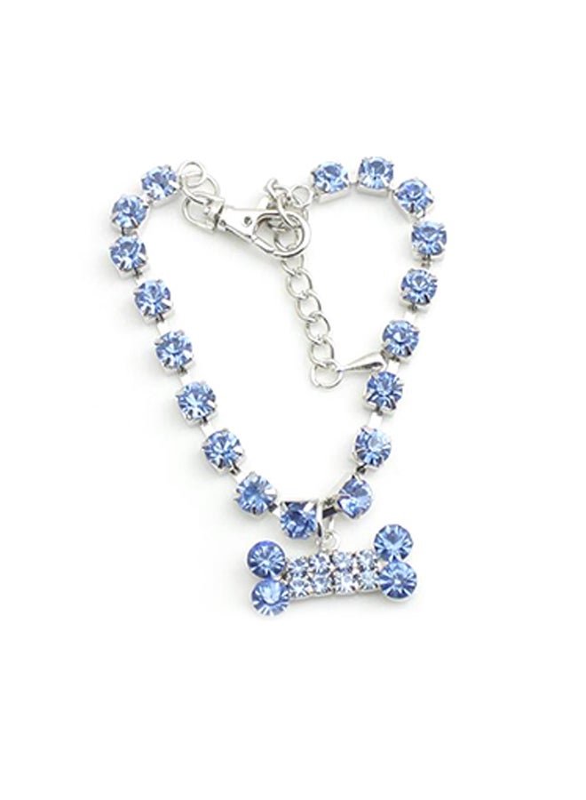Cute Bone Heart Pendant Rhinestone Decor Necklace Collar for Puppy Dog Cat Pet Blue