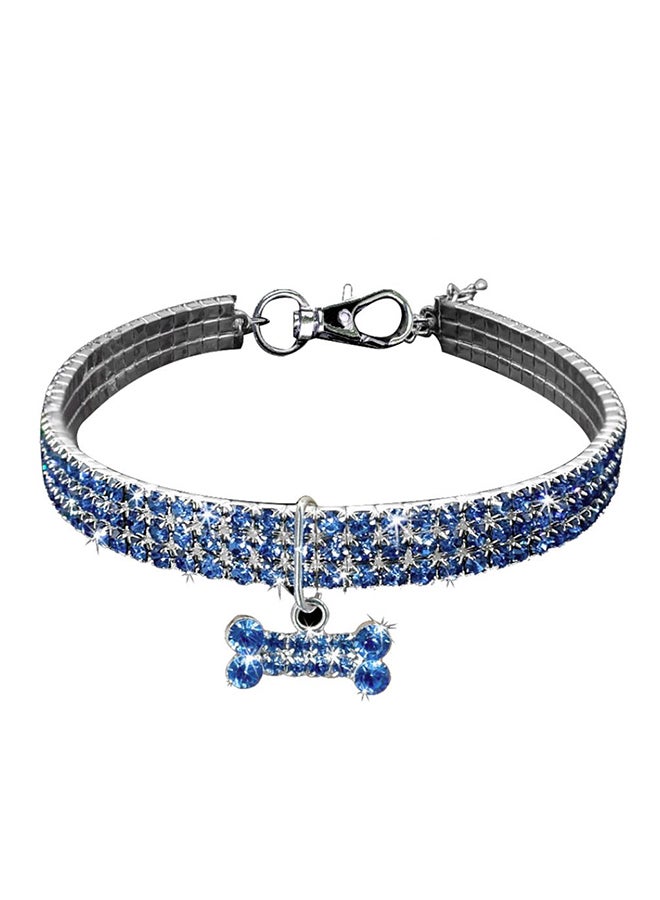 Rhinestones Bone Pendant Puppy Dog Collar Necklace Blue