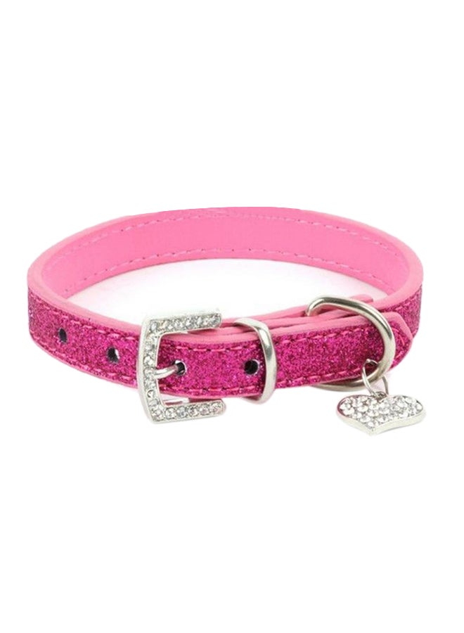 Shining Pet Dog Collar with Rhinestone Heart Pendant Puppy Choker Necklace Pink