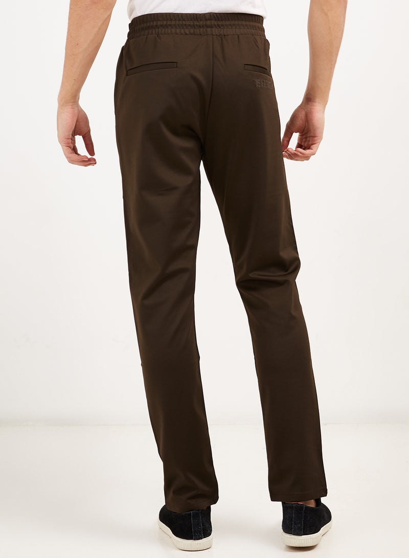 Solid Design Drawstring Pants Dark Brown