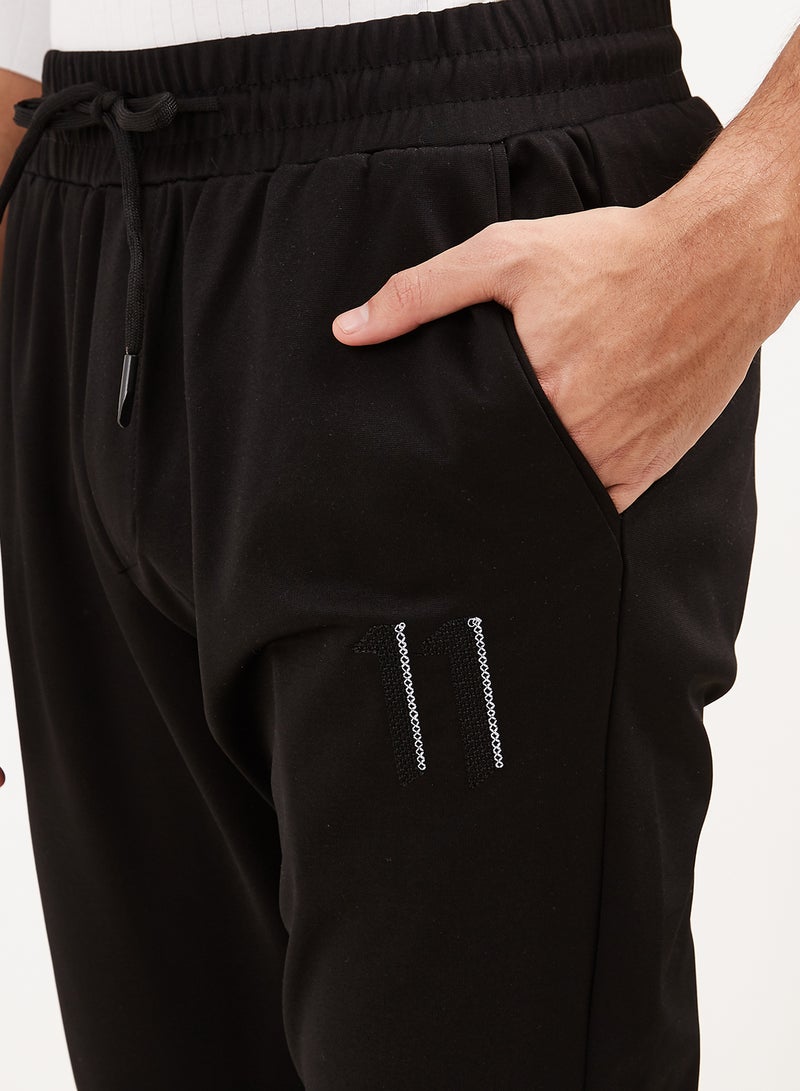 Solid Design Drawstring Joggers Black