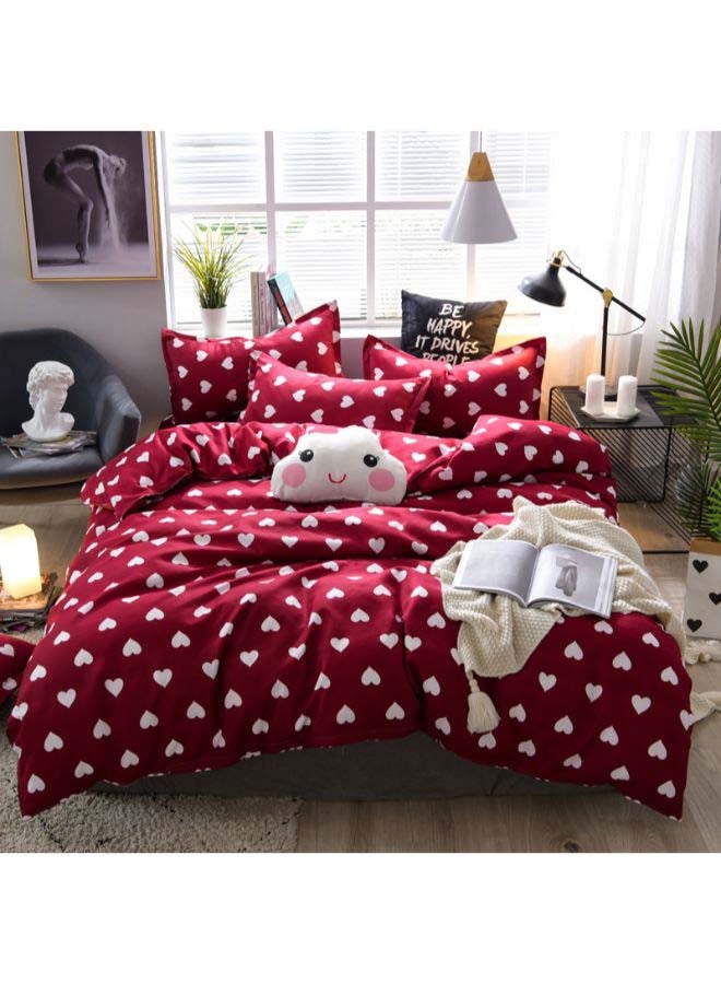 4-Piece Full Of Love Duvet Cover Set Polyester Maroon/Beige