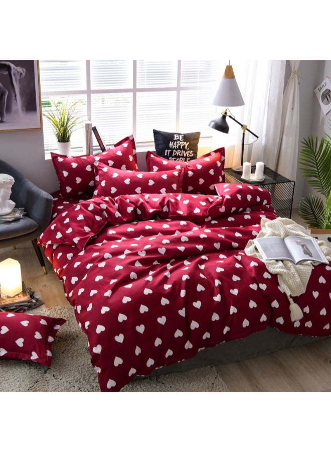 4-Piece Full Of Love Duvet Cover Set Polyester Maroon/Beige