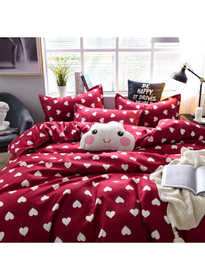 4-Piece Full Of Love Duvet Cover Set Polyester Maroon/Beige
